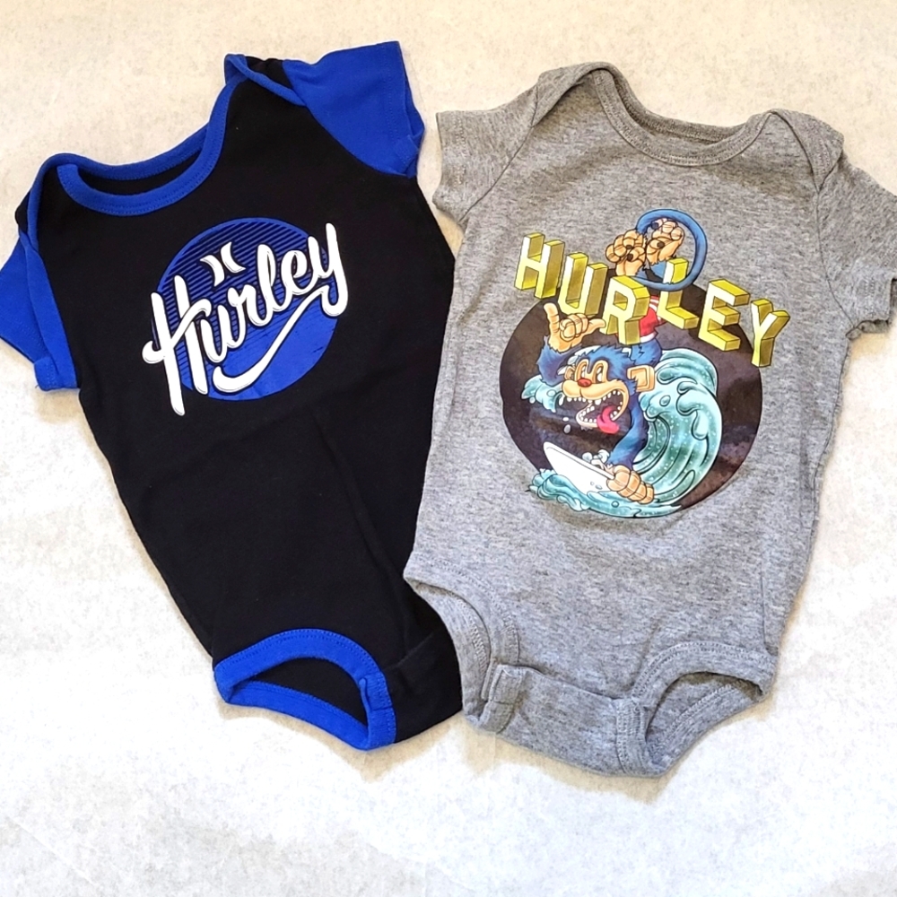 Two Hurley short sleeve onesies/bodysuits